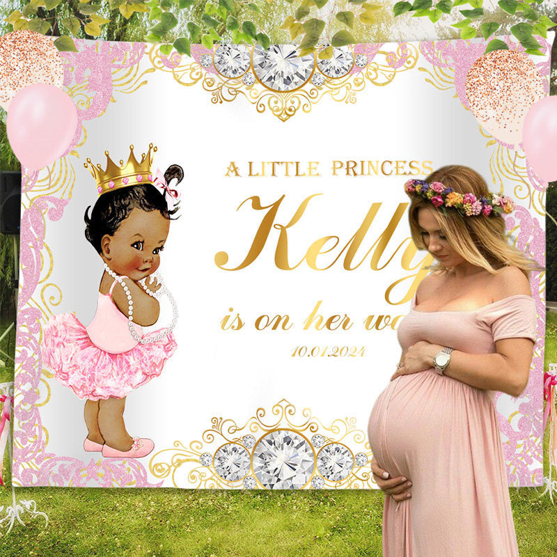 Lofaris Floral Pattern Princess On Her Way Baby Shower Backdrop
