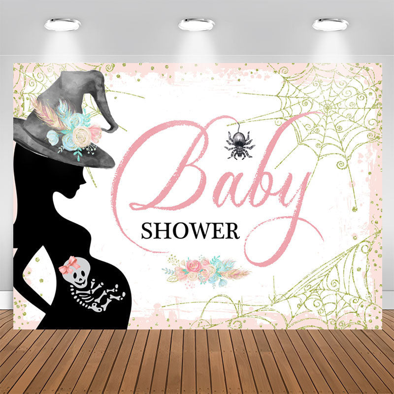 Lofaris Floral Pink Glitter Cobweb Girl Baby Shower Backdrop