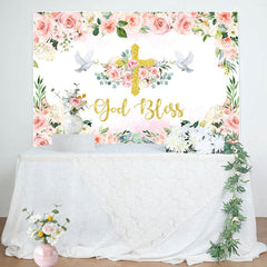 Lofaris Floral Pink God Bless Girl Baptism Backdrop