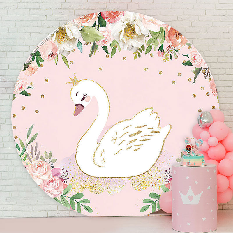 Lofaris Floral Pink Swan Birthday Party Round Backdrop