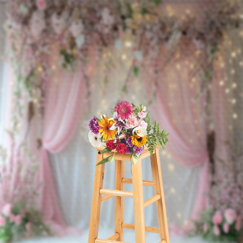 Lofaris Floral Pink White Curtain Light Photography Backdrop