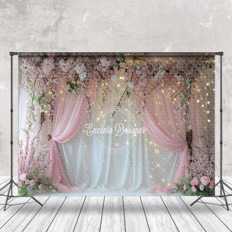 Lofaris Floral Pink White Curtain Light Photography Backdrop