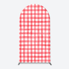 Lofaris Floral Pink White Strawberry Plaid Arch Backdrop Kit