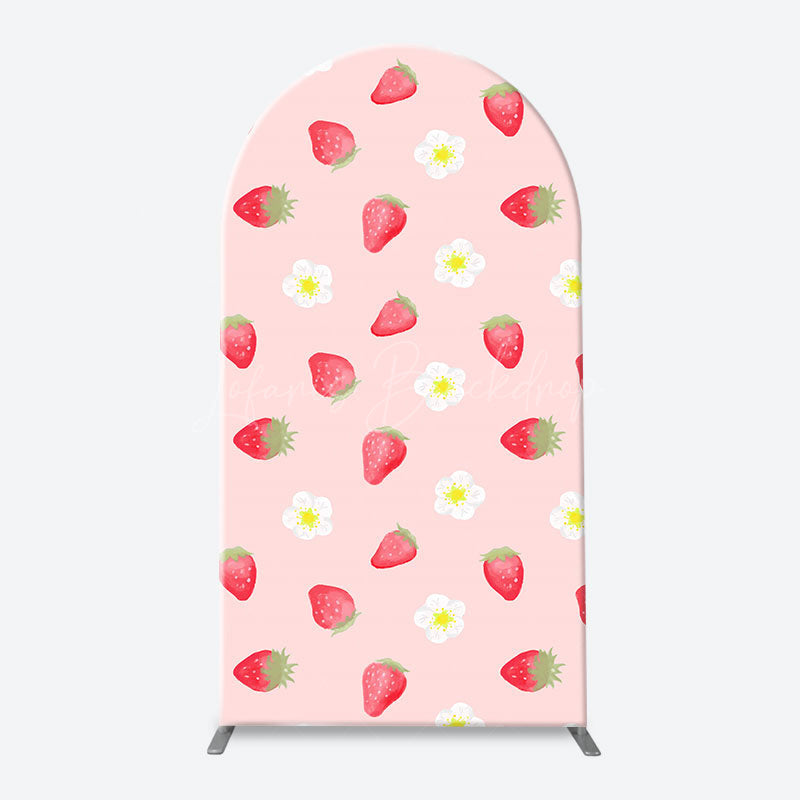 Lofaris Floral Pink White Strawberry Plaid Arch Backdrop Kit