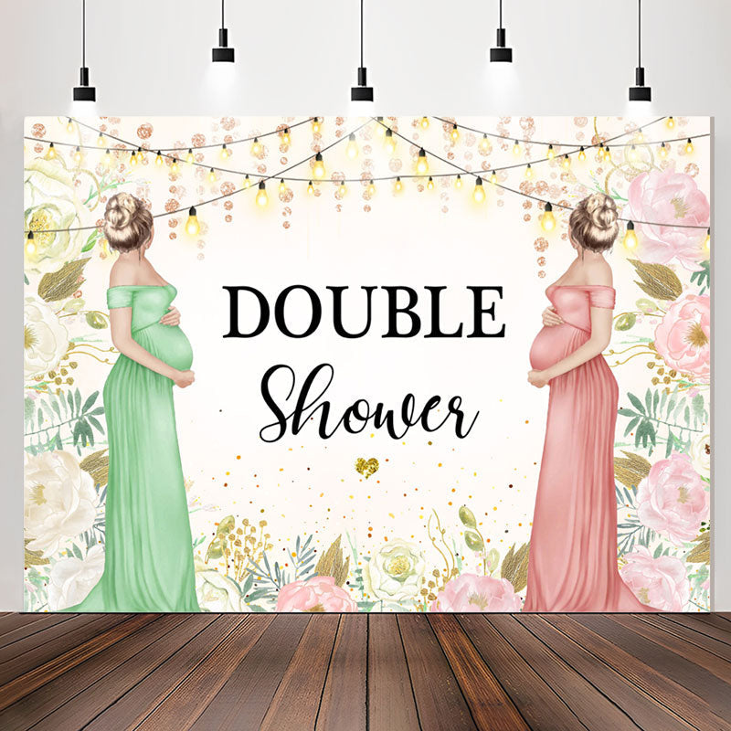 Lofaris Floral Pregnant Mothers Double Baby Shower Backdrop