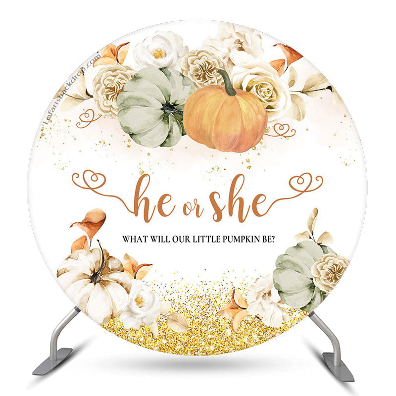 Lofaris Floral Pumpkin He Or She Round Gender Reveal Backdrop