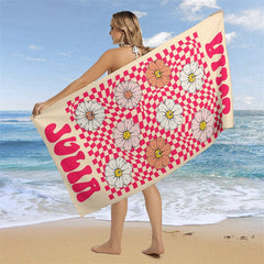 Lofaris Floral Red Plaid Custom Name Beach Towel for Girl