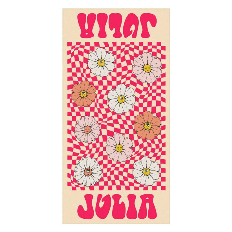 Lofaris Floral Red Plaid Custom Name Beach Towel for Girl
