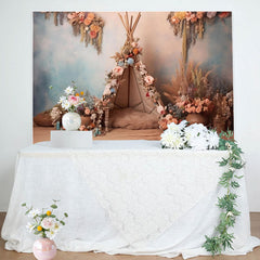 Lofaris Floral Reed Tent Boho Birthday Backdrop for Girls