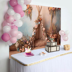 Lofaris Floral Reed Tent Boho Birthday Backdrop for Girls