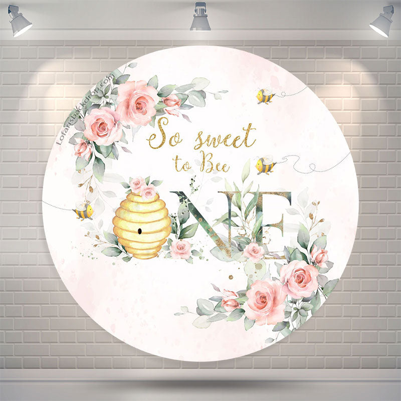 Lofaris Floral So Sweet To Bee One Birthday Round Backdrop