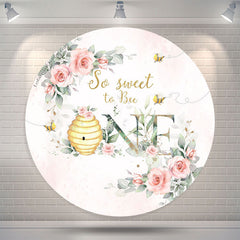 Lofaris Floral So Sweet To Bee One Birthday Round Backdrop