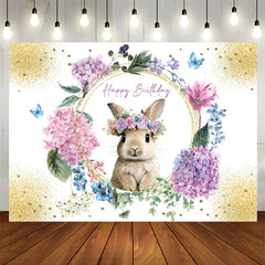 Lofaris Floral Sparkle Gold Rabbit Happy Birthday Backdrop