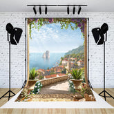 Lofaris Floral Steps Sea Buildings Photo Studio Backdrop