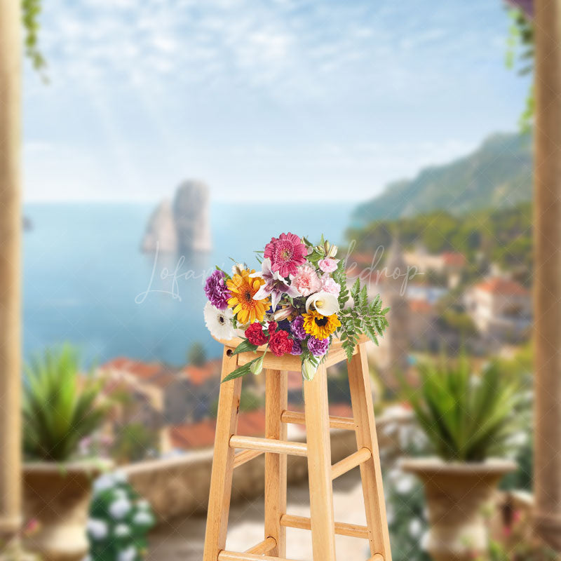 Lofaris Floral Steps Sea Buildings Photo Studio Backdrop