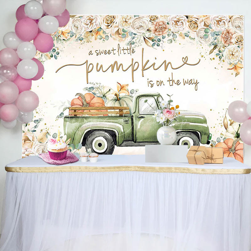 Lofaris Floral Sweet Pumpkin Green Car Baby Shower Backdrop