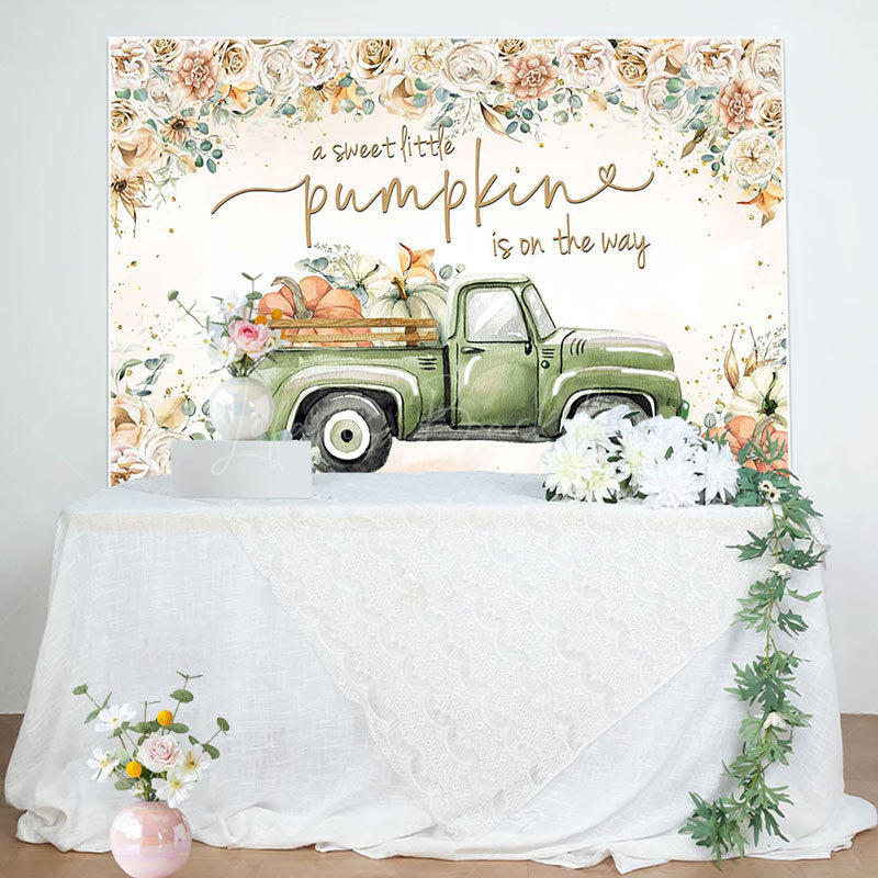 Lofaris Floral Sweet Pumpkin Green Car Baby Shower Backdrop