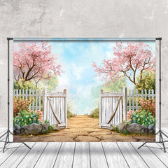 Lofaris Floral Tree Blue Sky Stone Spring Backdrop For Photo