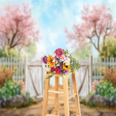 Lofaris Floral Tree Blue Sky Stone Spring Backdrop For Photo