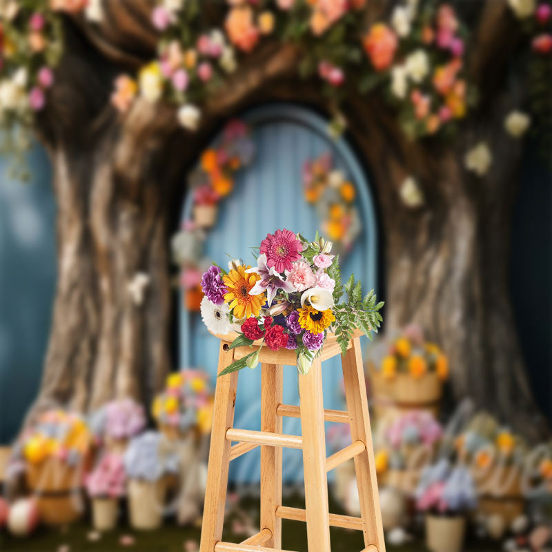 Lofaris Floral Tree House Photo Birthday Cake Smash Backdrop