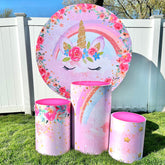 Lofaris Floral Unicorn Rainbow Girl Round Birthday Backdrop Kit