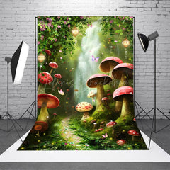 Lofaris Floral Waterfall Mushrooms Grass Photography Backdrop
