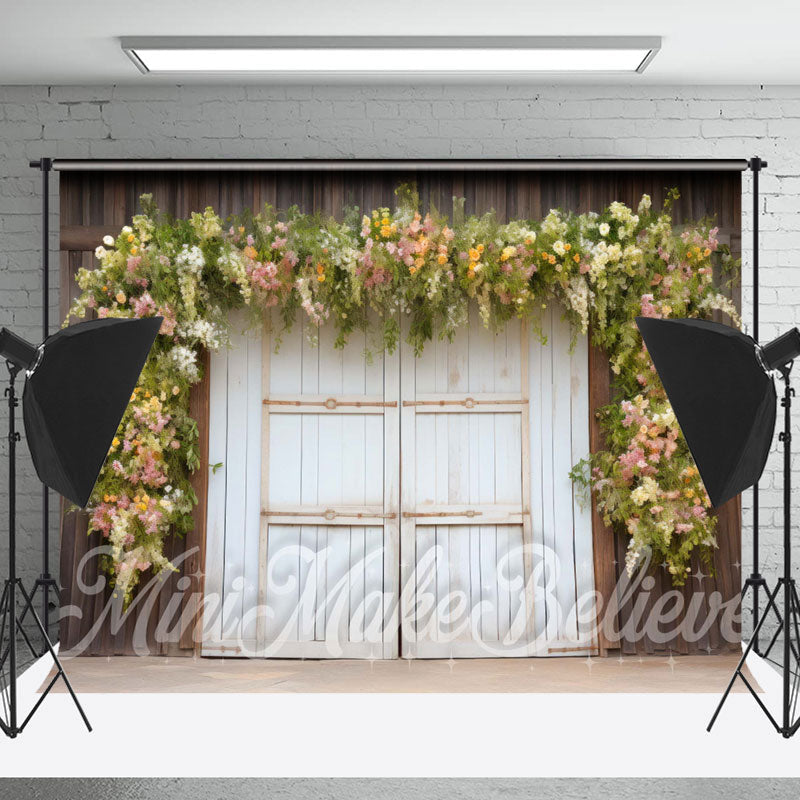 Lofaris Floral White Board Door Birthday Cake Smash Backdrop