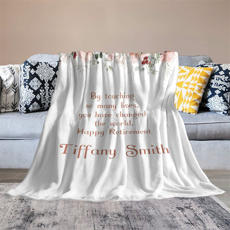 Lofaris Floral White Simple Custom Name Retirement Blanket