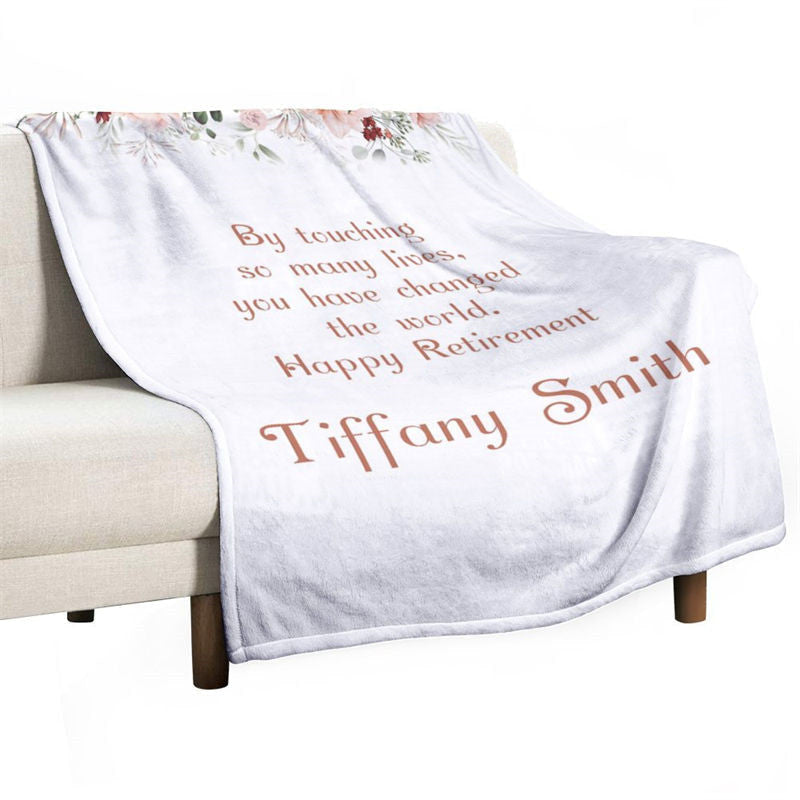 Lofaris Floral White Simple Custom Name Retirement Blanket