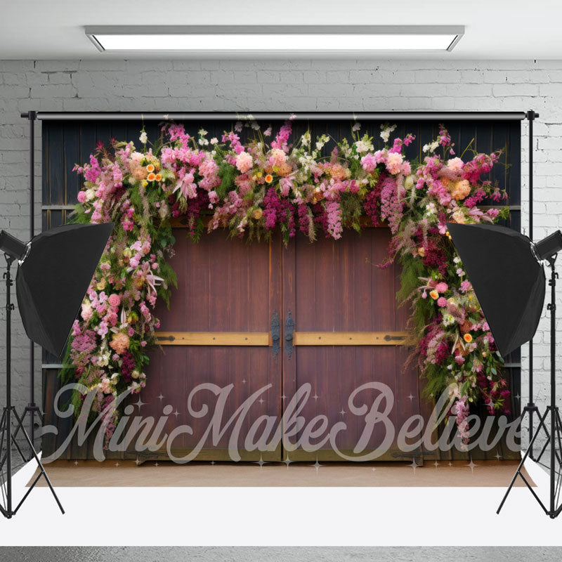 Lofaris Floret Brown Wood Door Birthday Cake Smash Backdrop