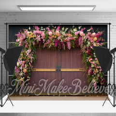 Lofaris Floret Brown Wood Door Birthday Cake Smash Backdrop