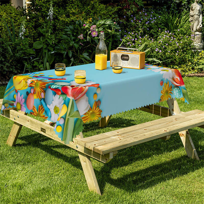 Lofaris Flower Blue Rectangle Tablecloth For Outdoor Picnic