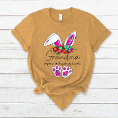 Lofaris Flower Bunny Grandma And Kids Easter Day T-Shirt