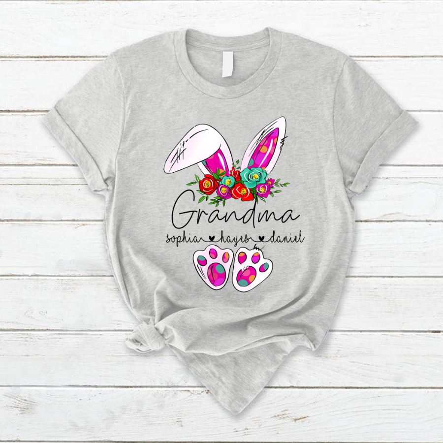 Lofaris Flower Bunny Grandma And Kids Easter Day T-Shirt