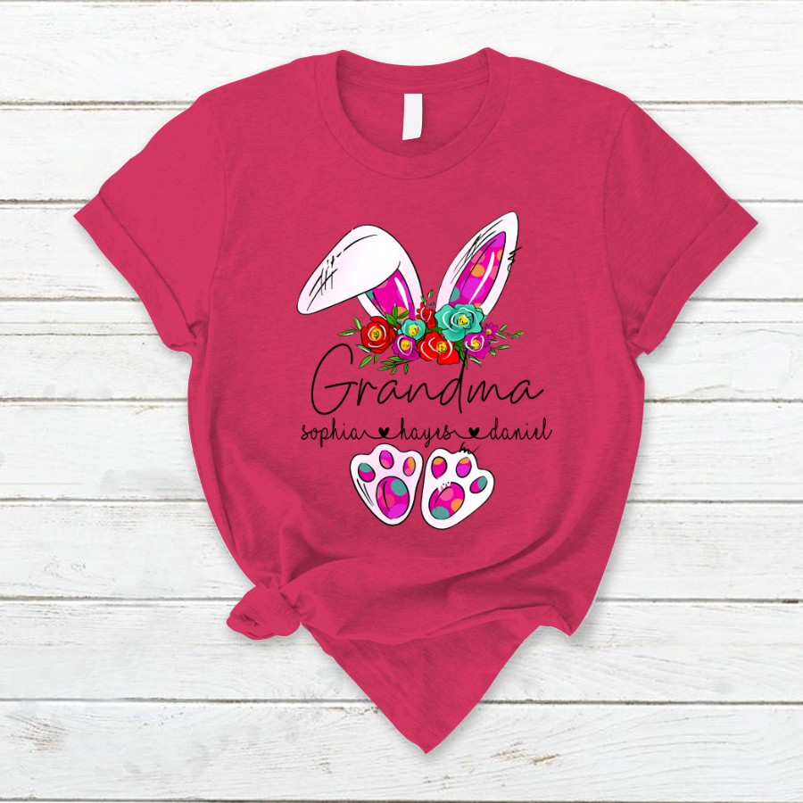 Lofaris Flower Bunny Grandma And Kids Easter Day T-Shirt