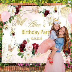 Lofaris Flower Butterfly Custom Birthday Backdrop For Girl