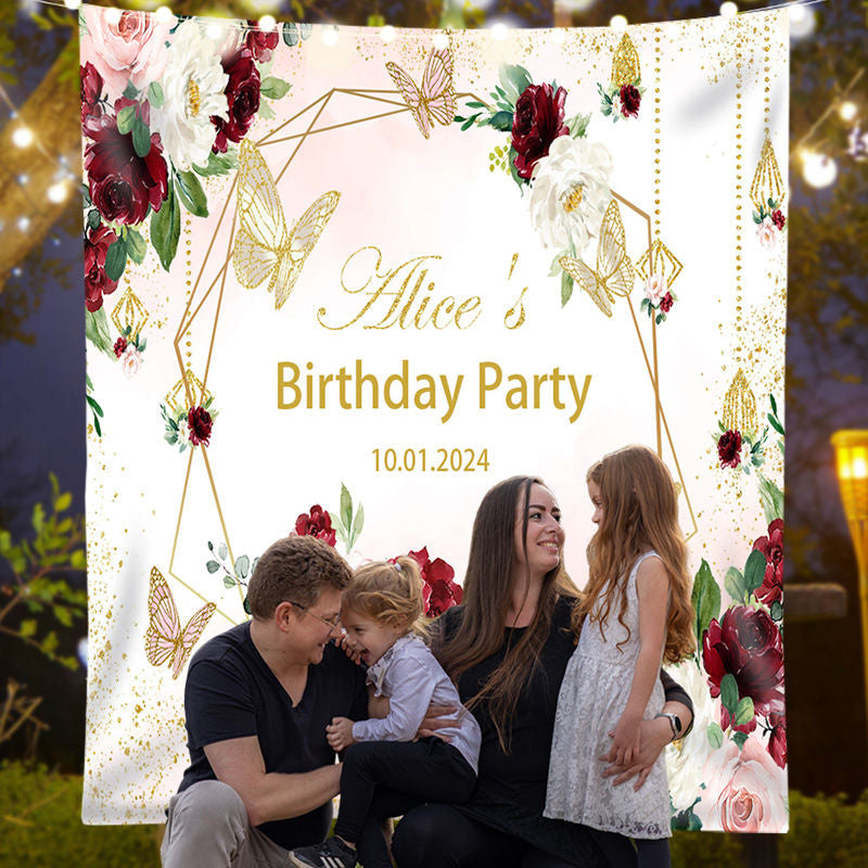 Lofaris Flower Butterfly Custom Birthday Backdrop For Girl