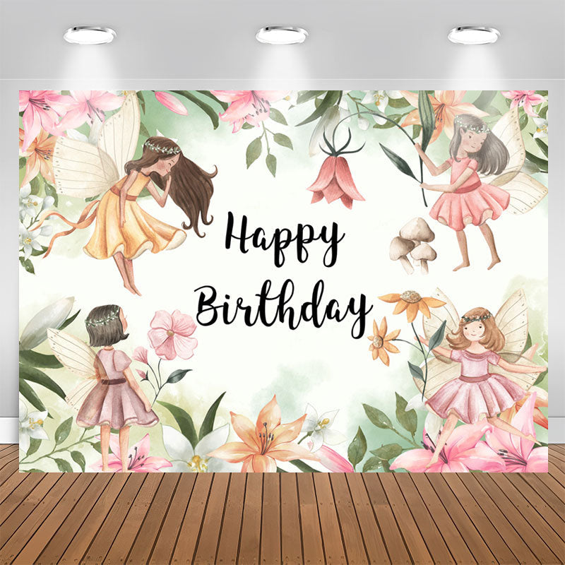 Lofaris Flower Fairies Happy Birthday Backdrop For Girls