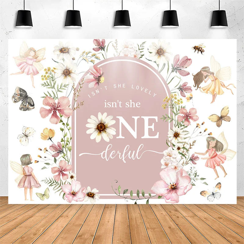 Lofaris Flower Fairy Isnt She Onederful 1st Birthday Backdrop