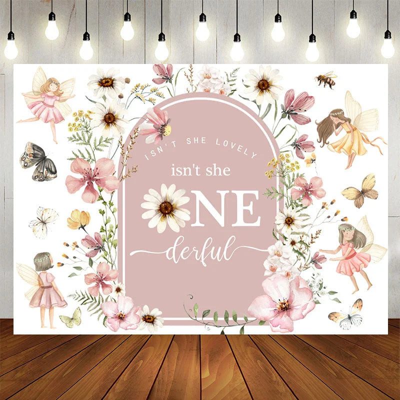 Lofaris Flower Fairy Isnt She Onederful 1st Birthday Backdrop