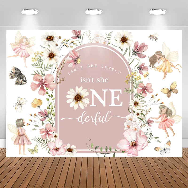 Lofaris Flower Fairy Isnt She Onederful 1st Birthday Backdrop
