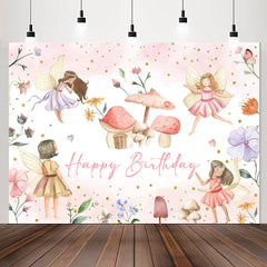 Lofaris Flower Fairy Mushroom Girls Happy Birthday Backdrop