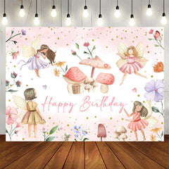 Lofaris Flower Fairy Mushroom Girls Happy Birthday Backdrop