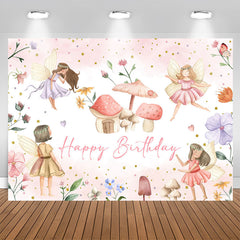 Lofaris Flower Fairy Mushroom Girls Happy Birthday Backdrop