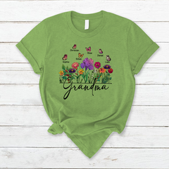 Lofaris Flower Garden Butterfly Grandma And Kids T - Shirt