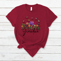 Lofaris Flower Garden Butterfly Grandma And Kids T - Shirt