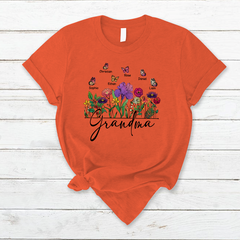 Lofaris Flower Garden Butterfly Grandma And Kids T - Shirt