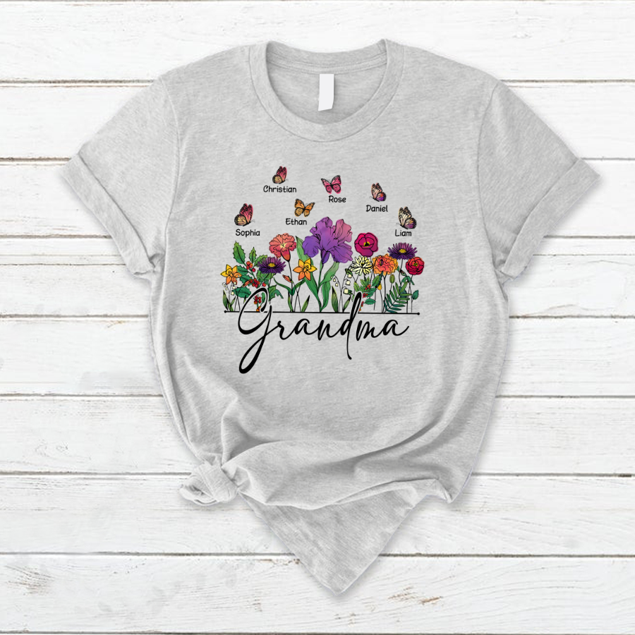 Lofaris Flower Garden Butterfly Grandma And Kids T - Shirt
