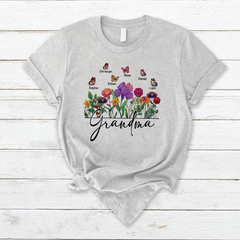 Lofaris Flower Garden Butterfly Grandma And Kids T - Shirt