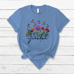 Lofaris Flower Garden Butterfly Grandma And Kids T - Shirt